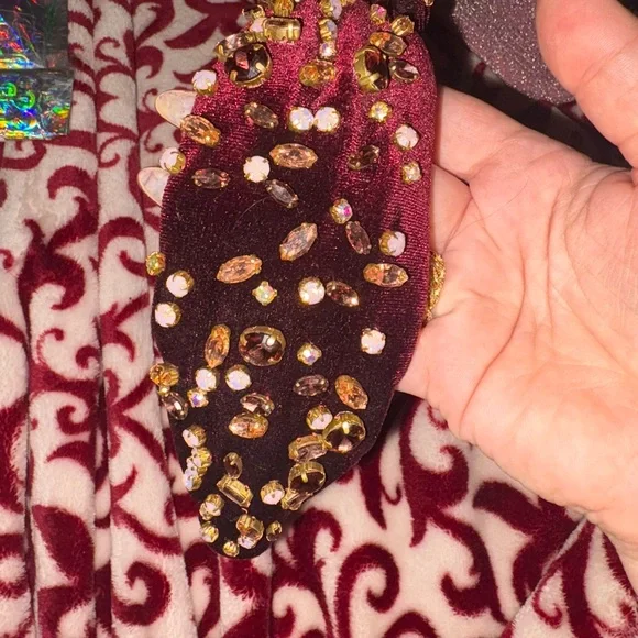 Lele Sadoughi headband burgundy embellished - Picture 2 of 6